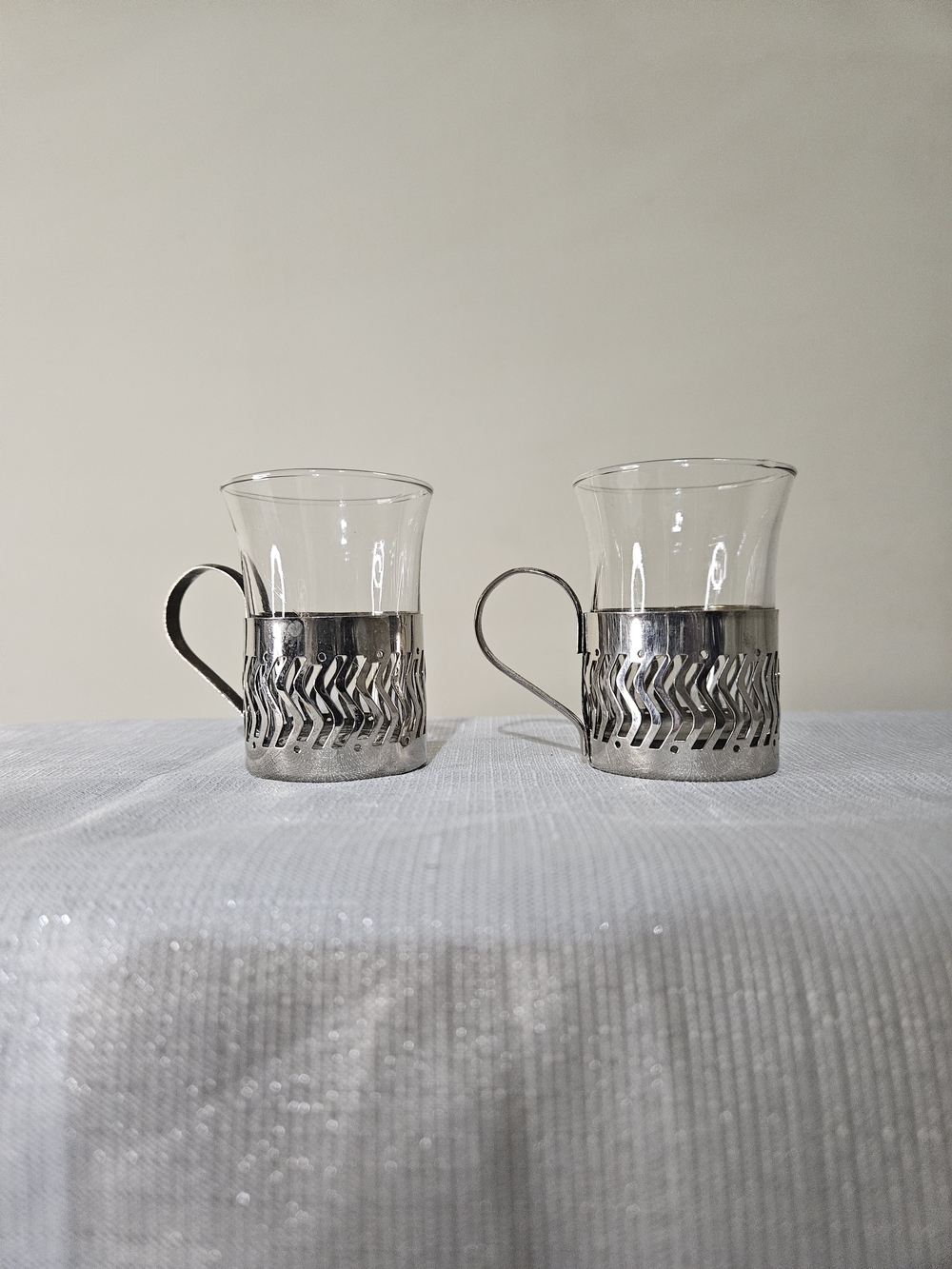 Glass Demitasse Cups‎ with Silver-Tone Holders - Pair